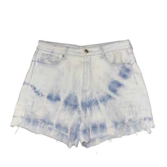 American Eagle Outfitters Tie-Dye High-Rise Denim Shorts - Blue White - Picture 5 of 8